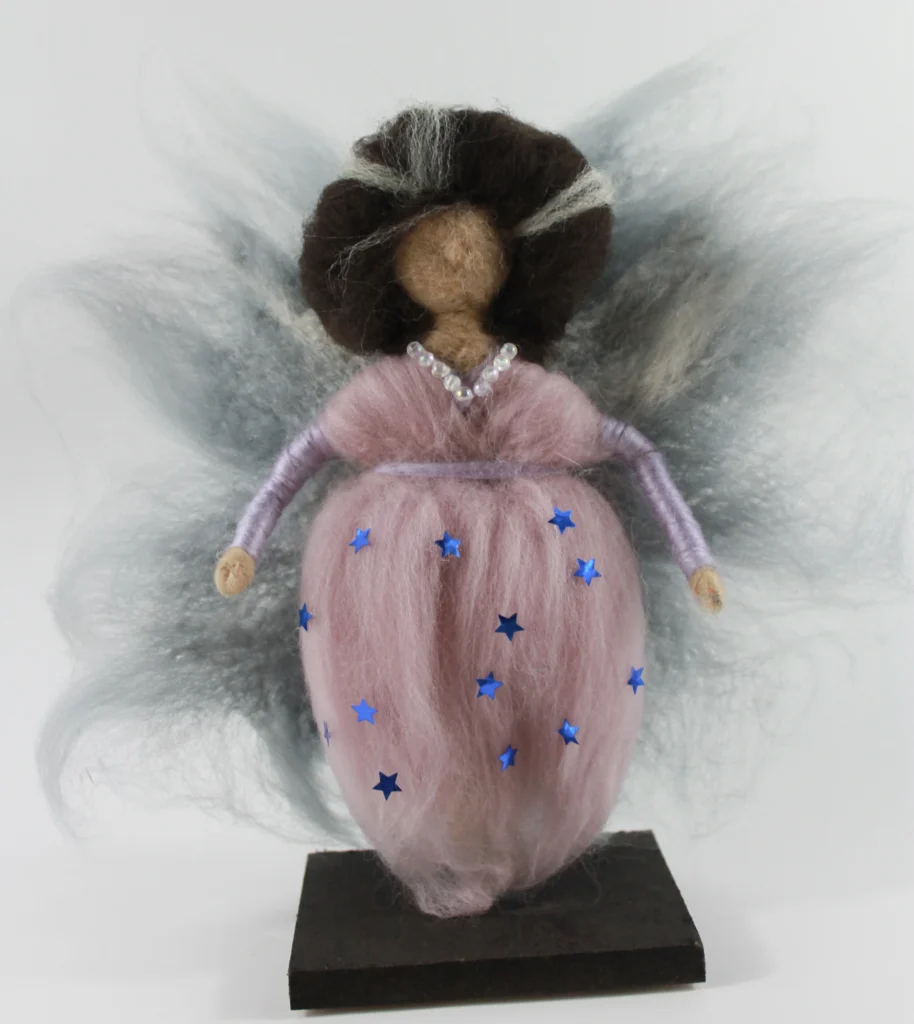 MariaElena | Handmade needle felted angel with old-fashioned braided hair - therapeutic guardian angel for dreams, hope, peaceful sleep, and nightmare healing