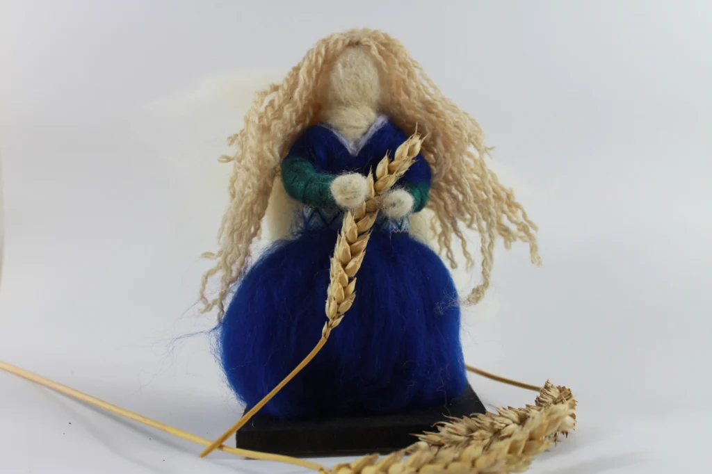 MariaElena | Handmade needle felted angel with sturdy grounded presence and balanced clothing - therapeutic guardian angel for holistic health and body-mind-soul healing