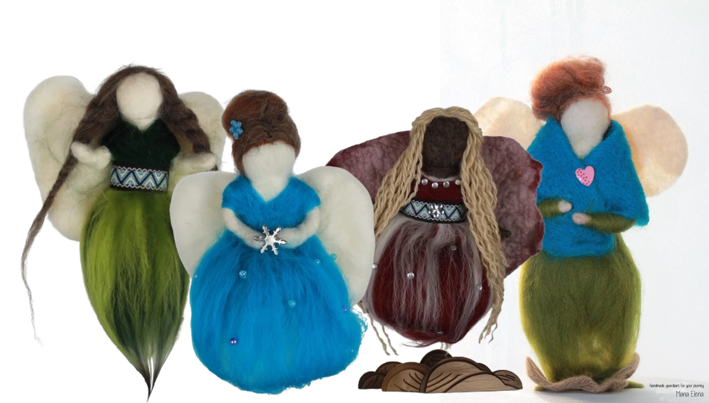 MariaElena | Collection of handmade needle felted guardian angels in natural wool colors, each with unique personality and expression