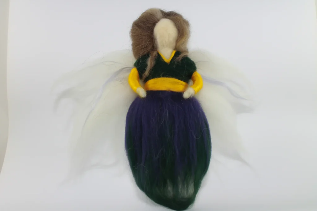 MariaElena | Handmade needle felted angel with distinguished old-fashioned braided hairstyle - therapeutic guardian angel for balance, burnout healing, and harmony